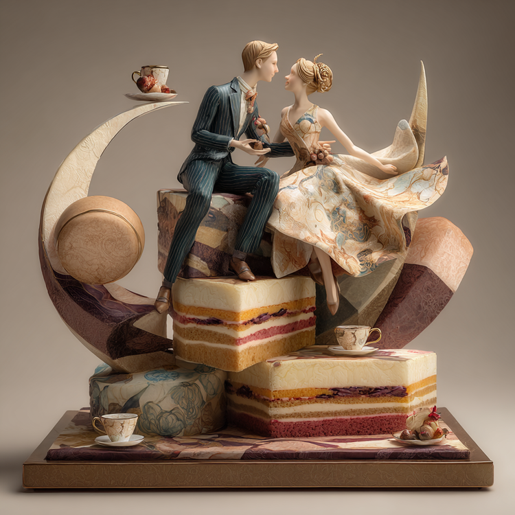 couple celebrating 20th wedding anniversary with cake