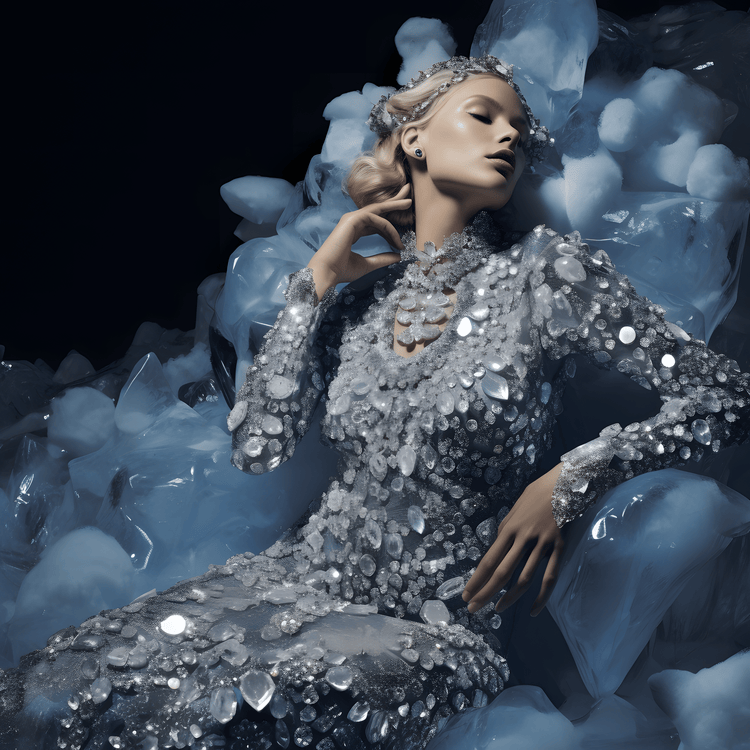 woman wearing lab grown gemstone jewellery in sparkling dress