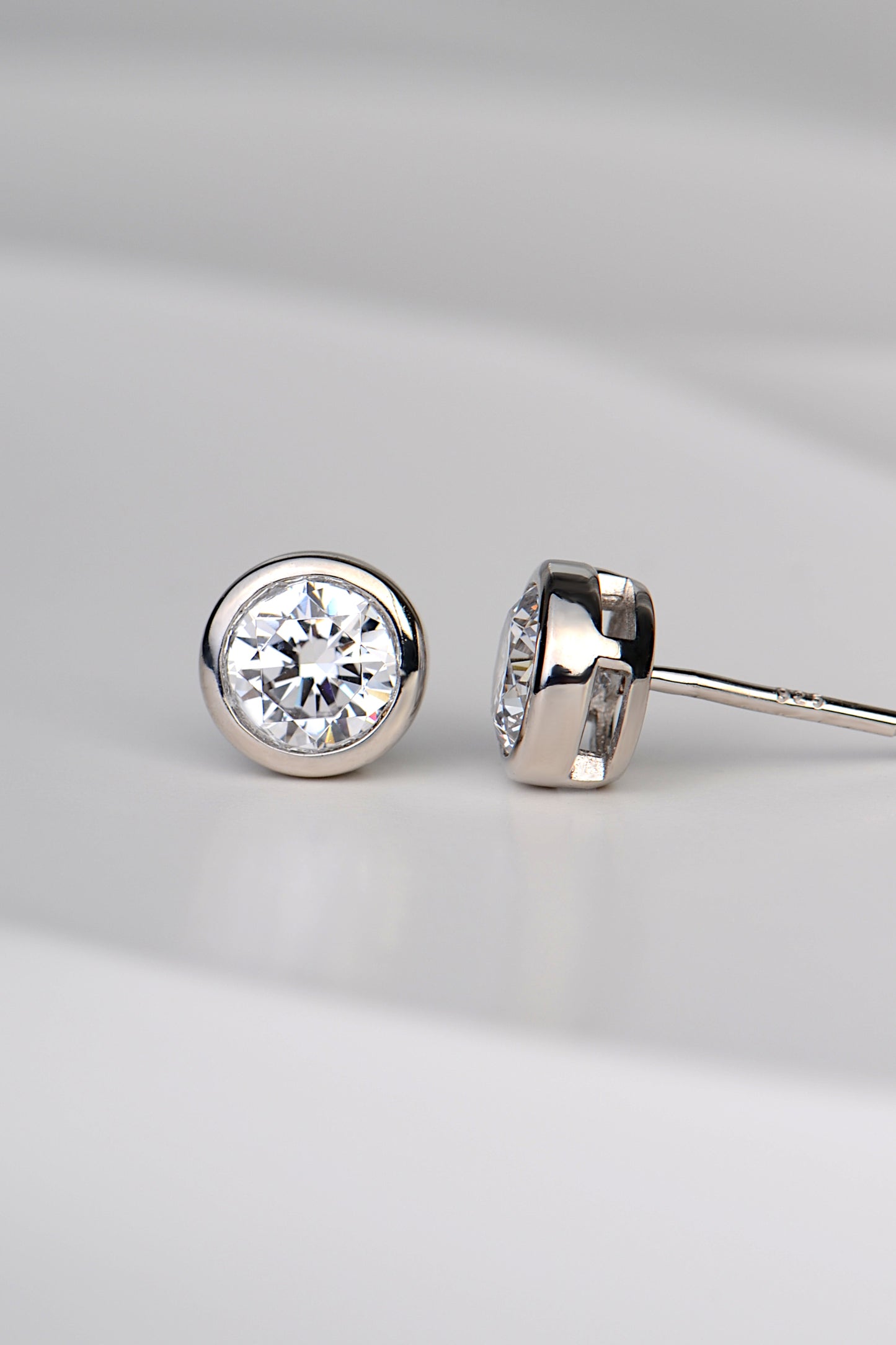 Silver Lab Grown CZ Stud Earrings 8mm