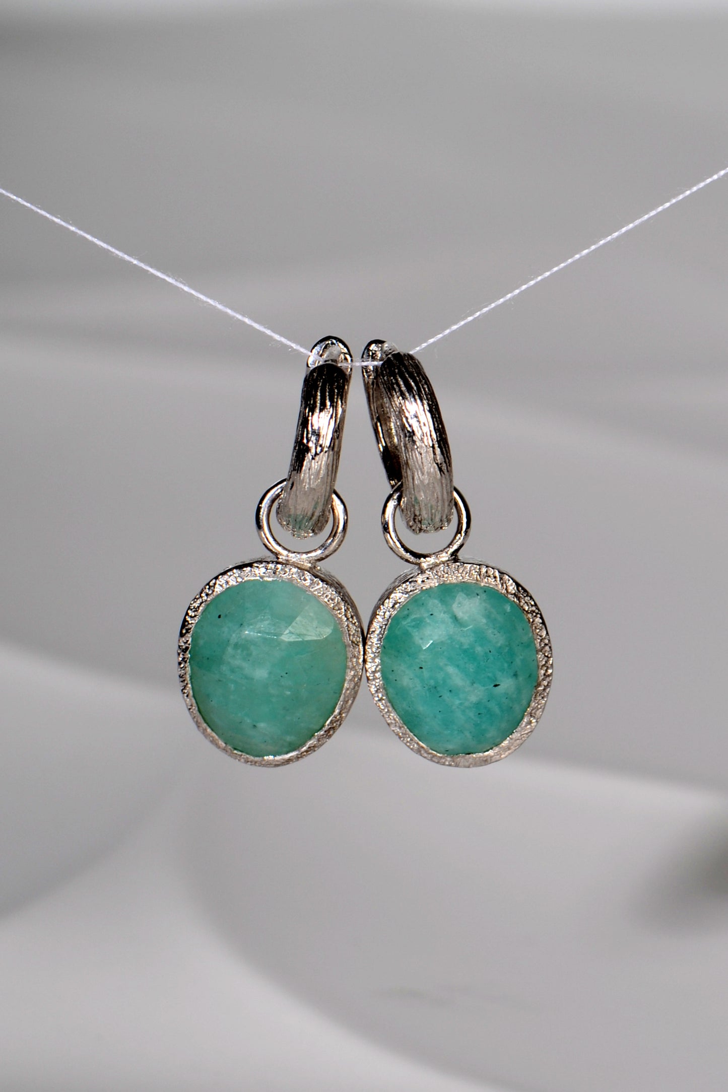 Designer Amazonite & Silver Hoop Earrings