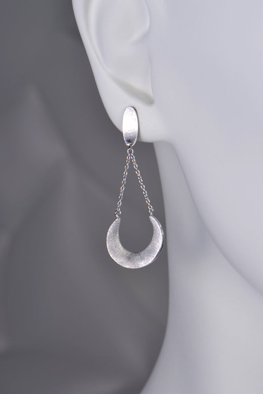 boat shaped drop designer silver earrings