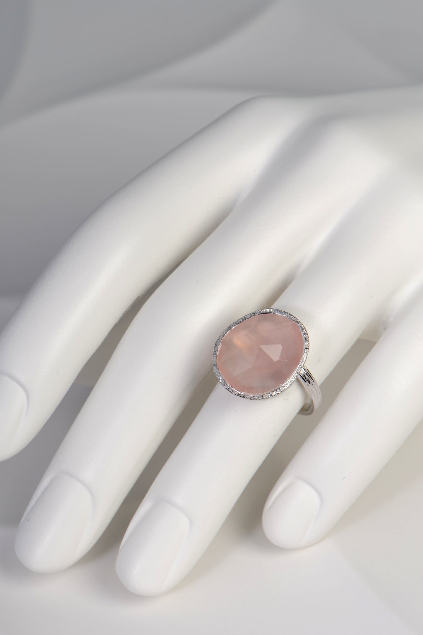 Designer Rose Quartz Silver Statement Ring