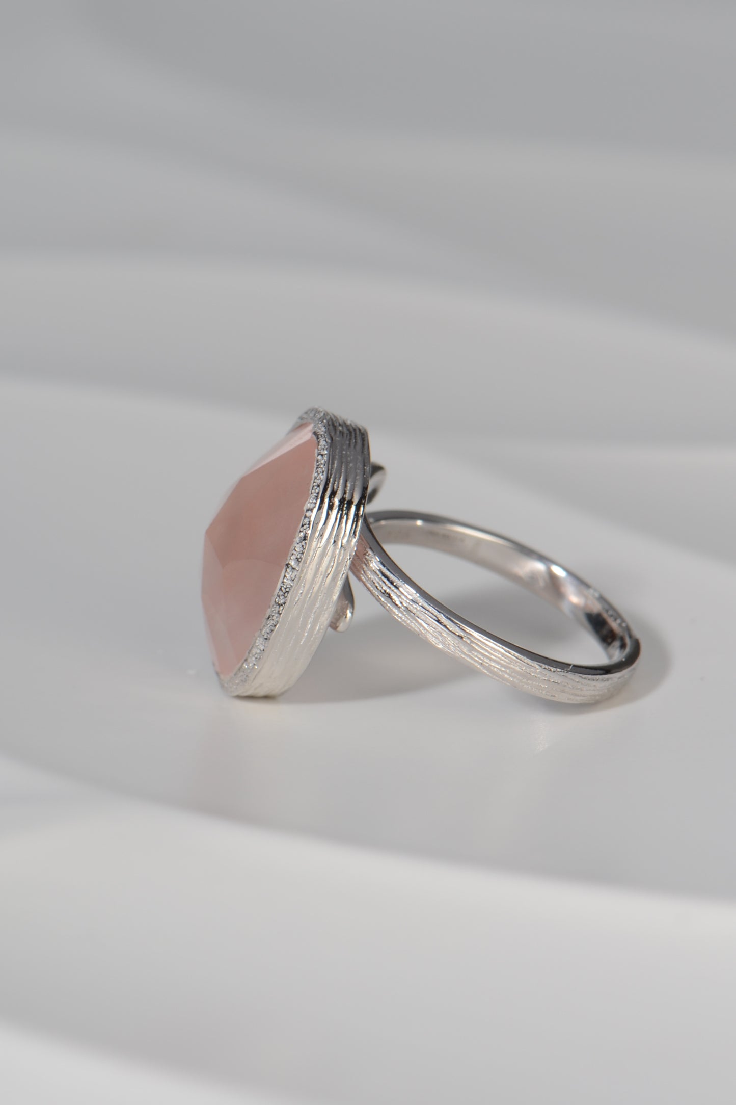 Designer Rose Quartz Silver Statement Ring