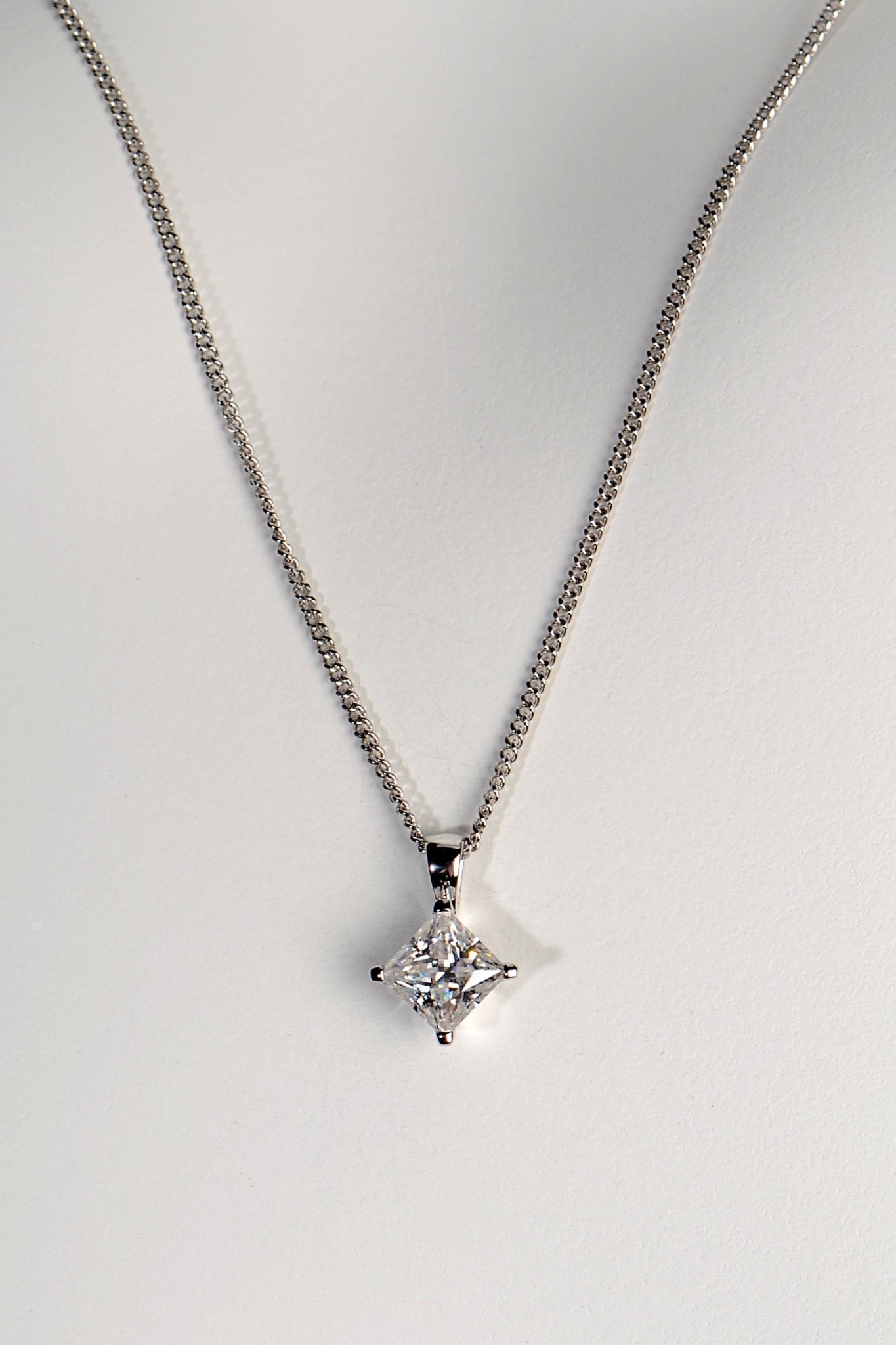 Princess cut one carat moissanite white gold necklace - Moissanite necklace Best Of British