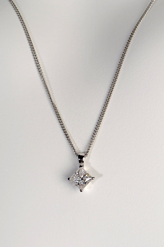 Princess cut one carat moissanite white gold necklace - Moissanite necklace Best Of British