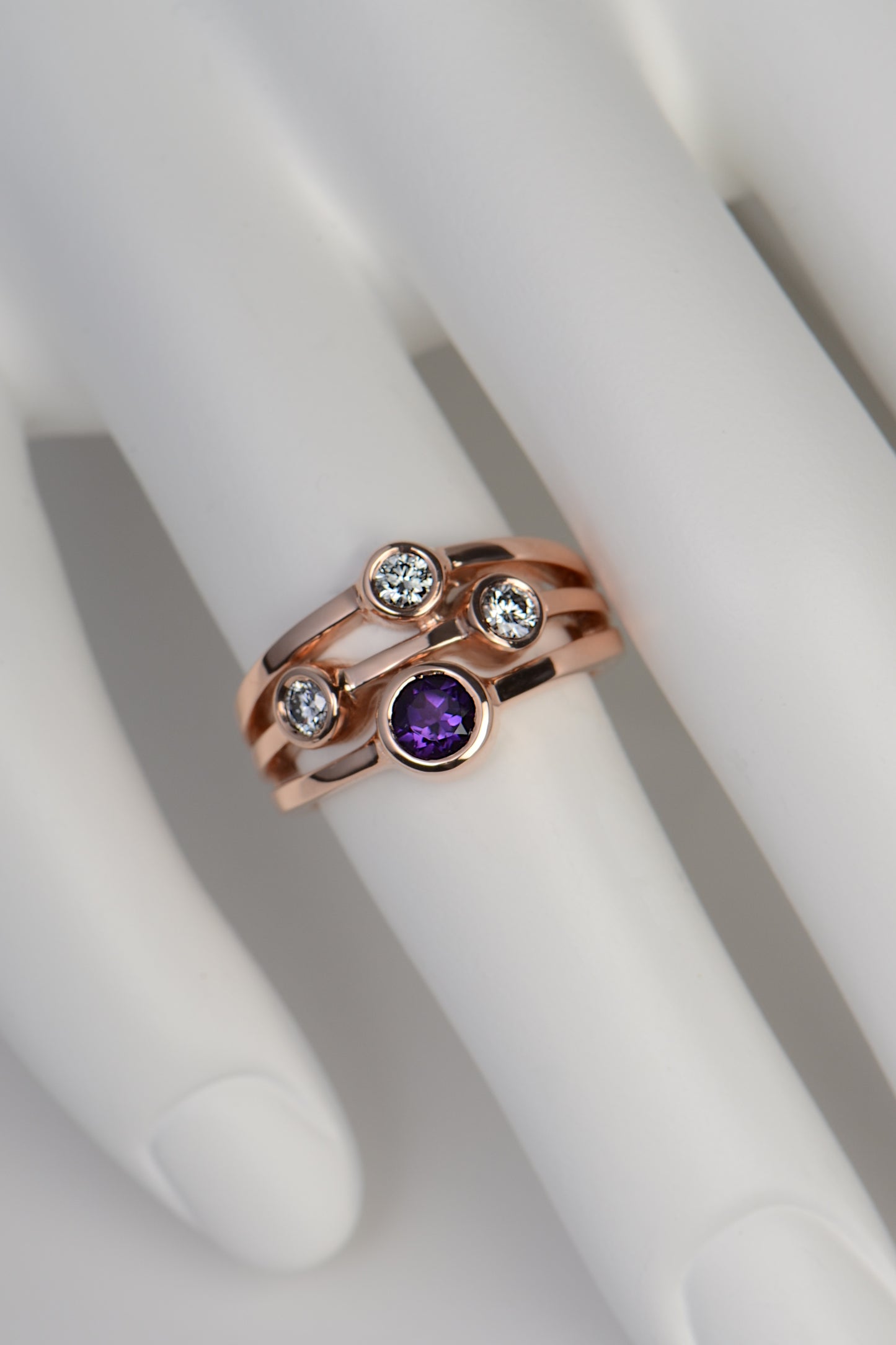 Amethyst and lab diamond rose gold Cairn ring