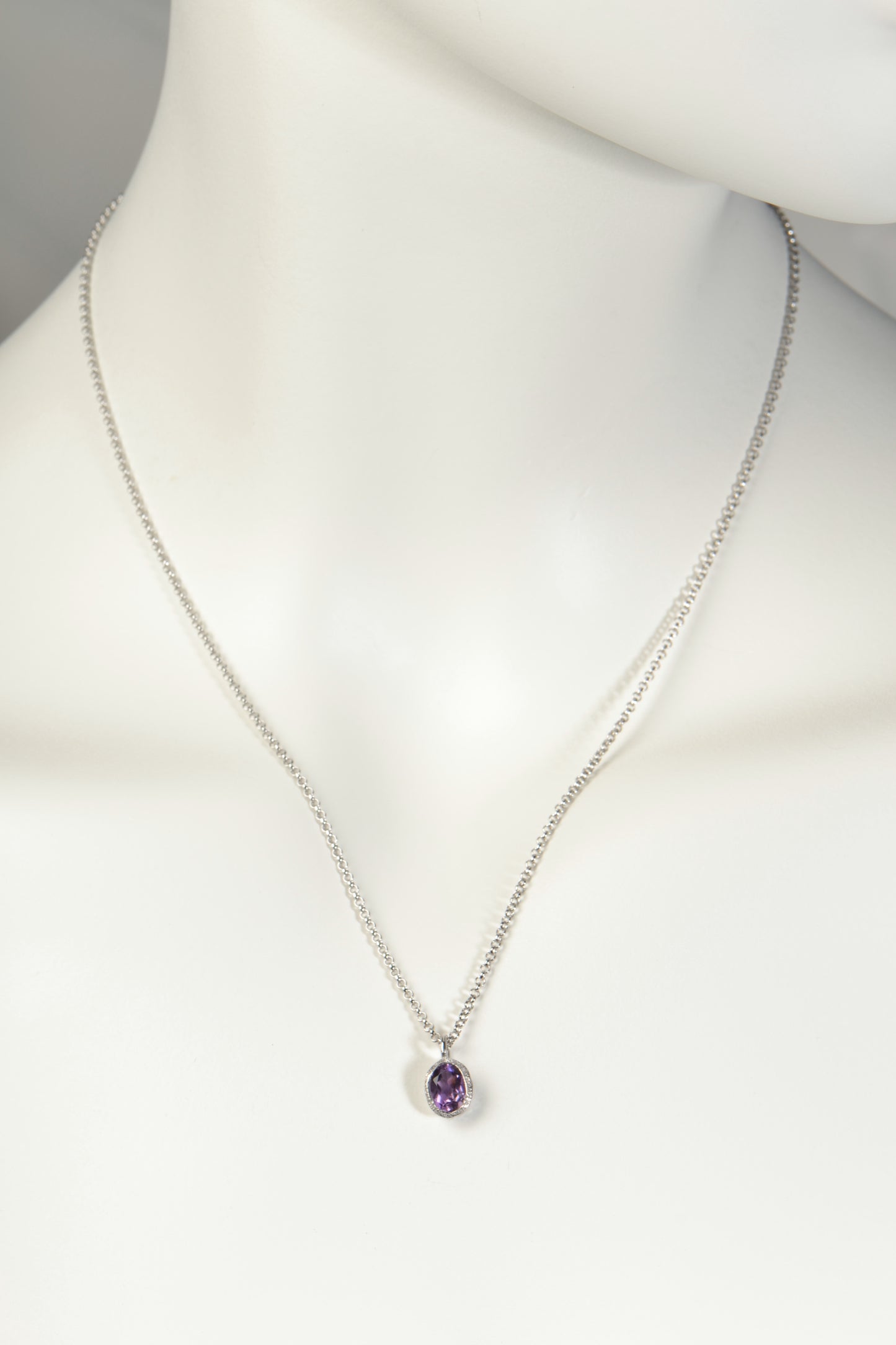 oval amethyst silver necklace
