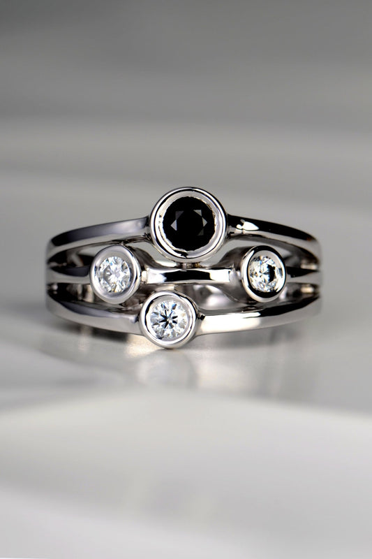 Black sapphire and lab diamond Cairn ring - Ring Christine Sadler