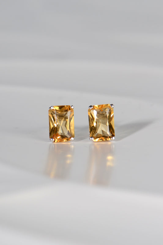 Radiant Cut Citrine Earrings In White Gold