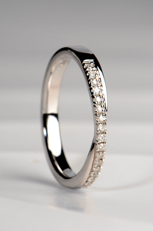 British platinum diamond crossover ring that can be a wedding or an eternity ring from Christine Sadler, Ayr
