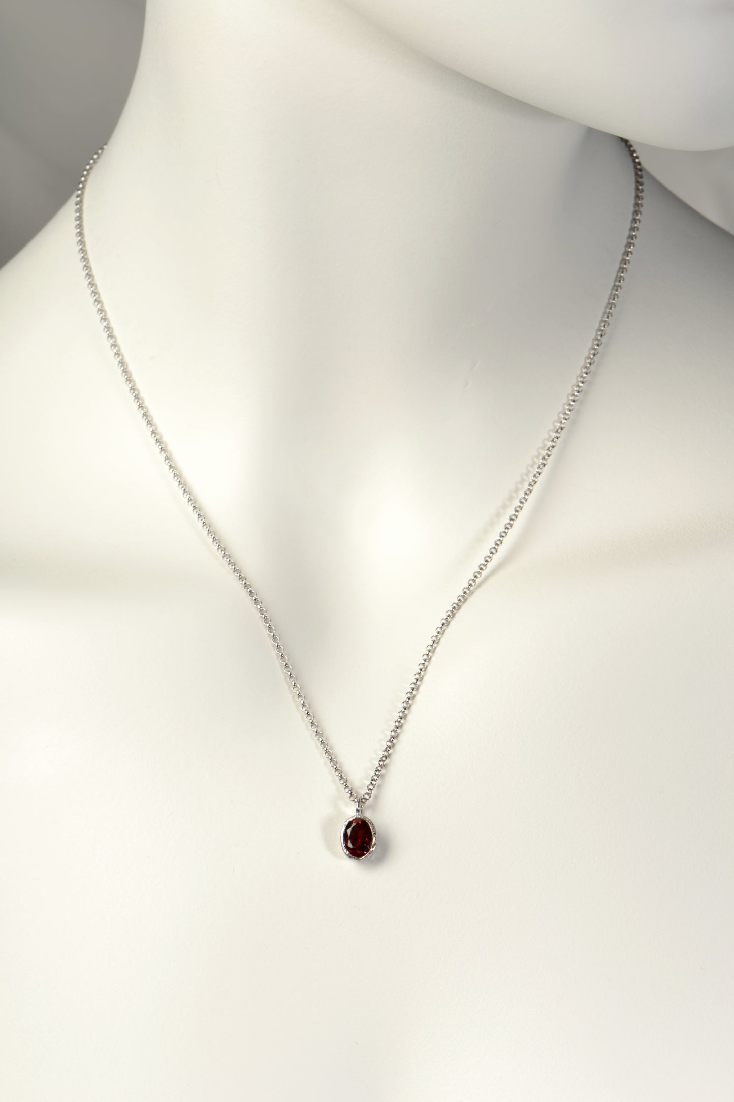 designer silver birthstone necklace with Garnet for January