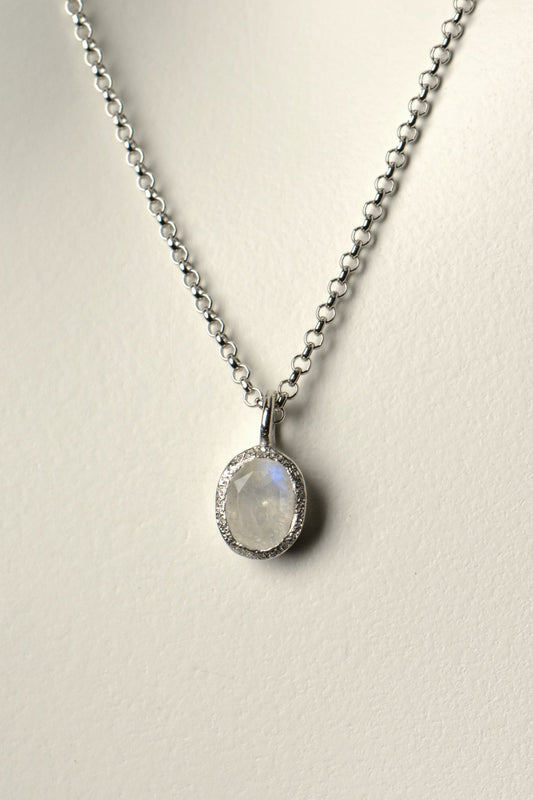 designer oval rainbow moonstone necklace