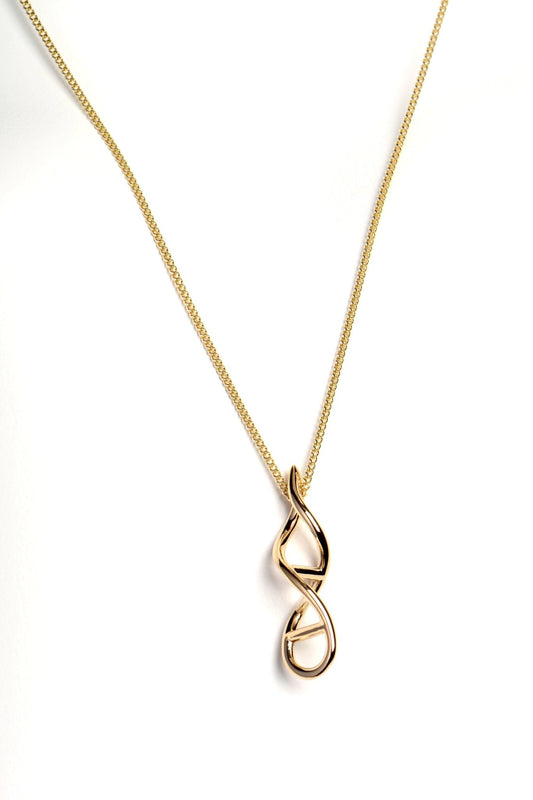 9ct yellow gold Life pendant in DNA helix shape on 45cm gold curb chain, designed by Christine Sadler.