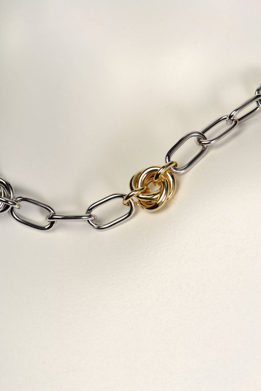 silver paper link style necklace with silver and gold vermeil knot details all the way round - Christine Sadler