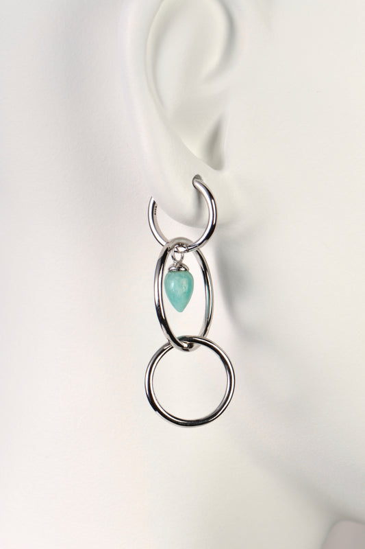 long drop circle hoop earrings with amazonite gemstone which is turquoise in colour from jewellery designer Jorge Revilla