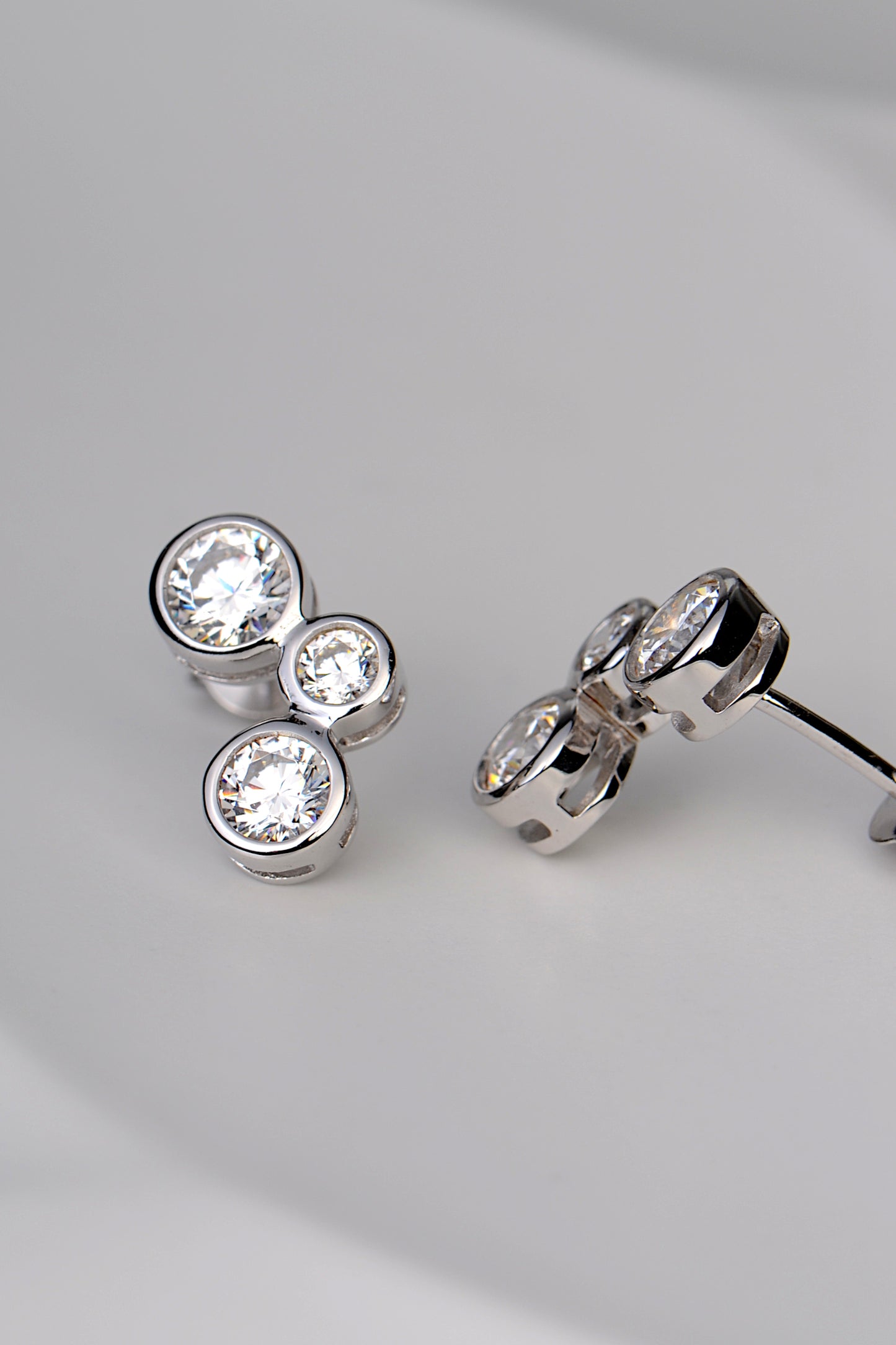 Silver Lab Grown Three Stone Earrings