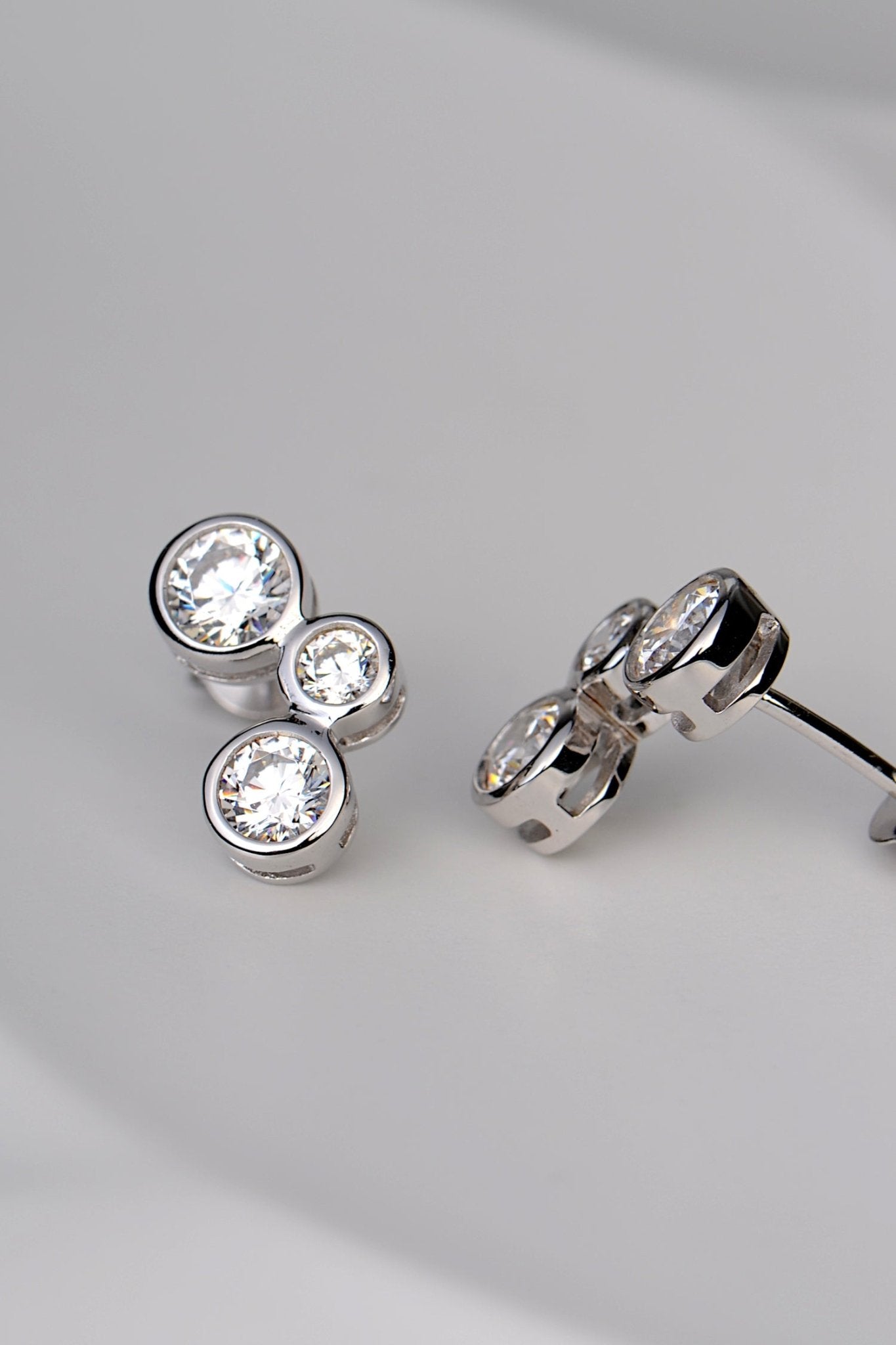 Silver Lab Grown Three Stone Earrings - Earrings The Best Lab Grown Jewellery Designs