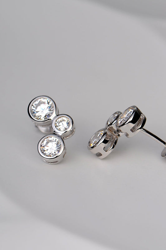 Silver Lab Grown Three Stone Earrings - Earrings The Best Lab Grown Jewellery Designs