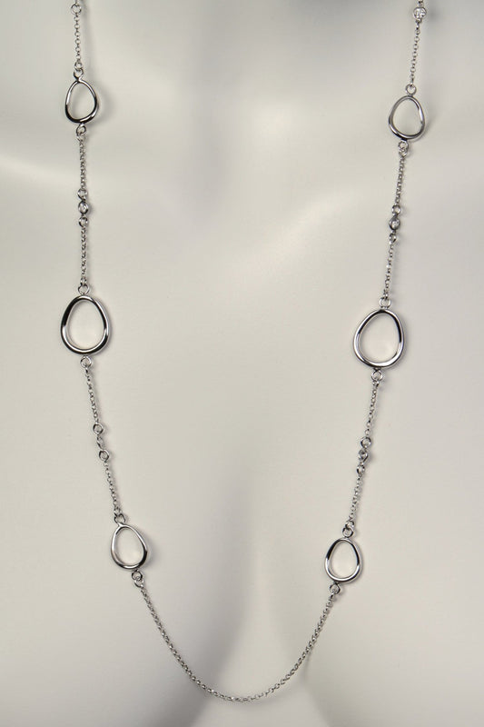 long silver circle chain necklace with gemstones set in the chain from Christine Sadler