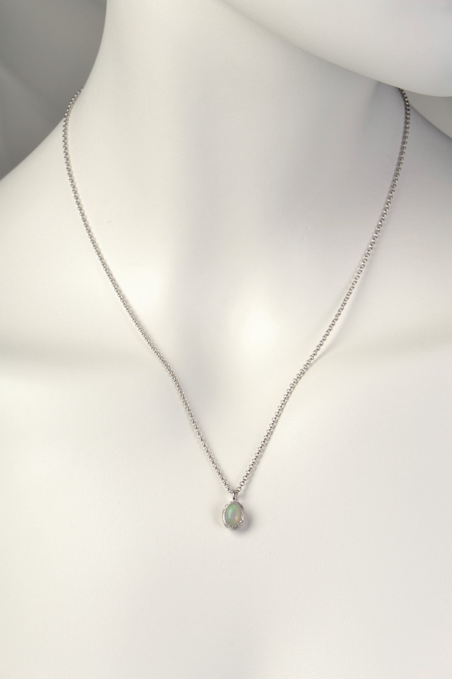birthstone necklace for October, opal and silver