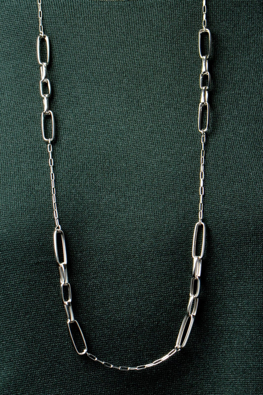 very long sterling silver paper link chain necklace from jeweller Christine Sadler