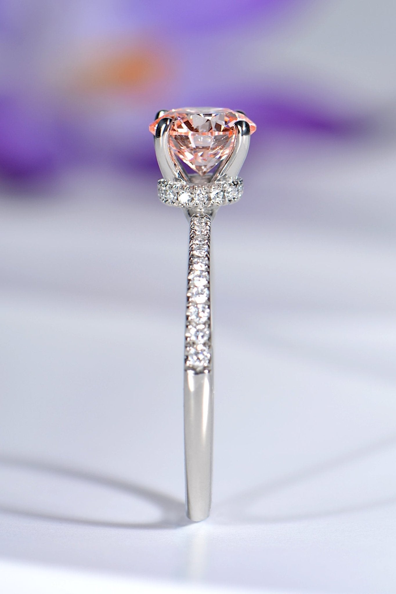 contemporary diamond engagement ring set with lab diamonds, made in the UK