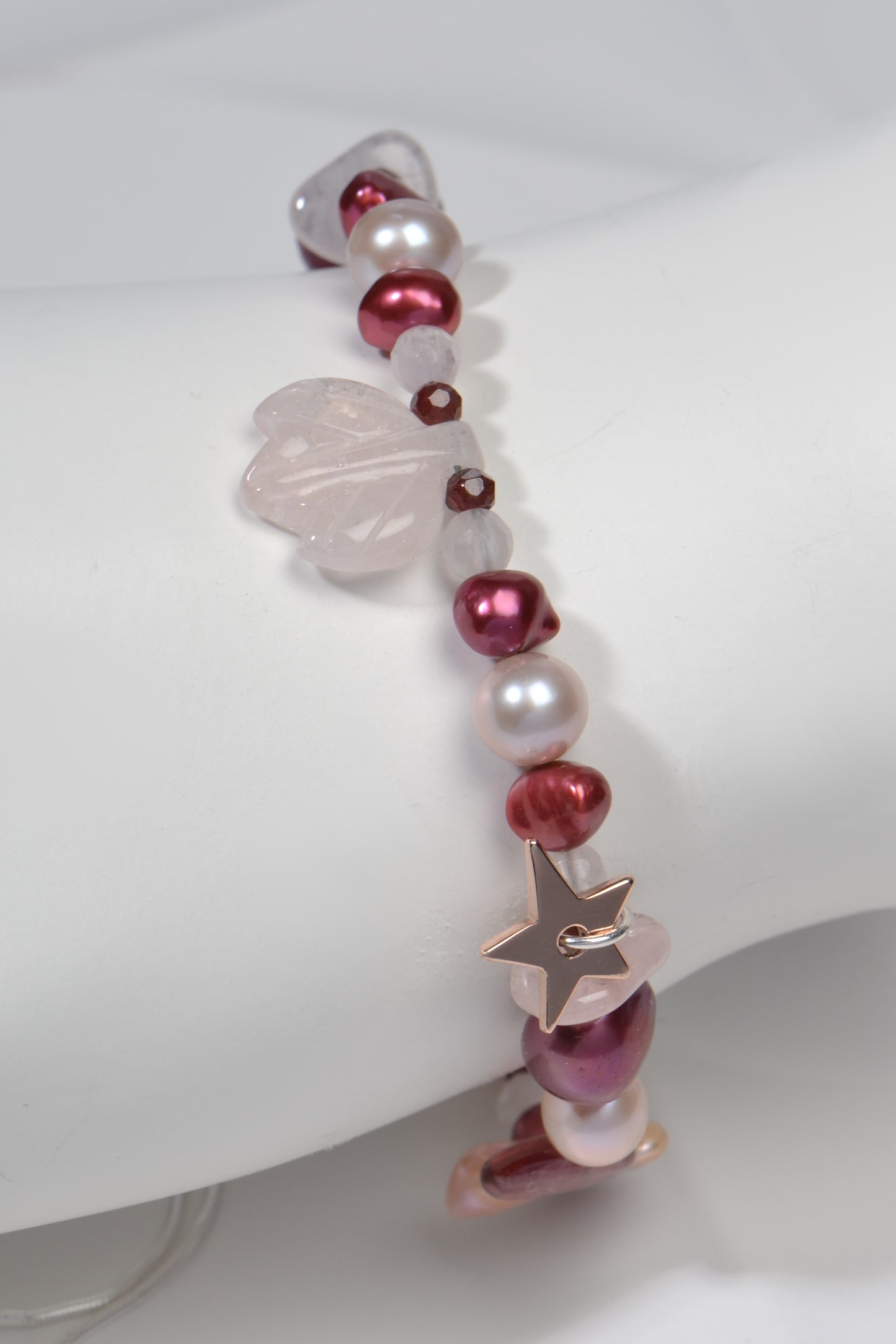 leaf and star pink and raspberry fairy bracelet by designer Christine Sadler