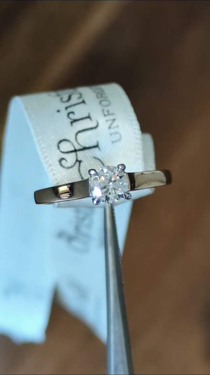 affordable rose gold moissanite engagement ring from British jewellery designer Christine Sadler