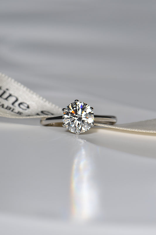 lab grown two carat round brilliant cut engagement ring from Christine Sadler, Ayr Scotland
