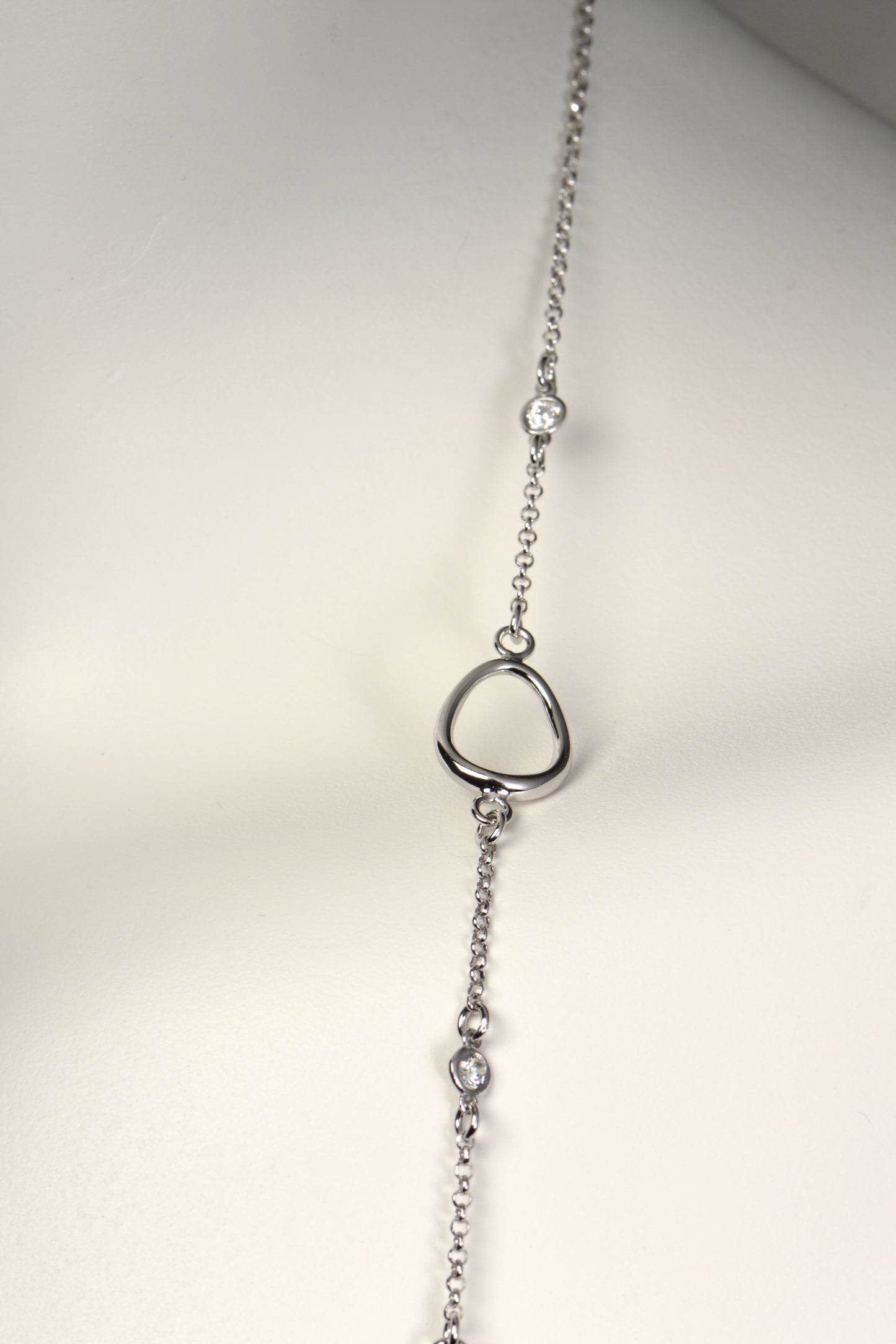 sterling silver soulmates necklace set with circle links in a chain necklace with tiny cubic zirconia gemstones
