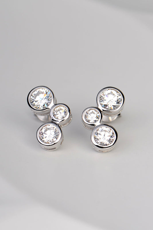 Silver Lab Grown Three Stone Earrings - Earrings The Best Lab Grown Jewellery Designs