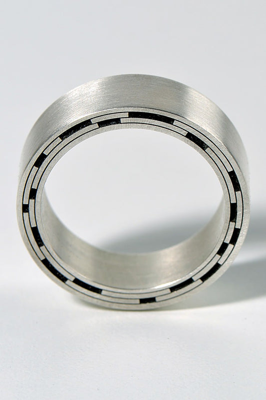 designer silver ring for a man inspired by star trails