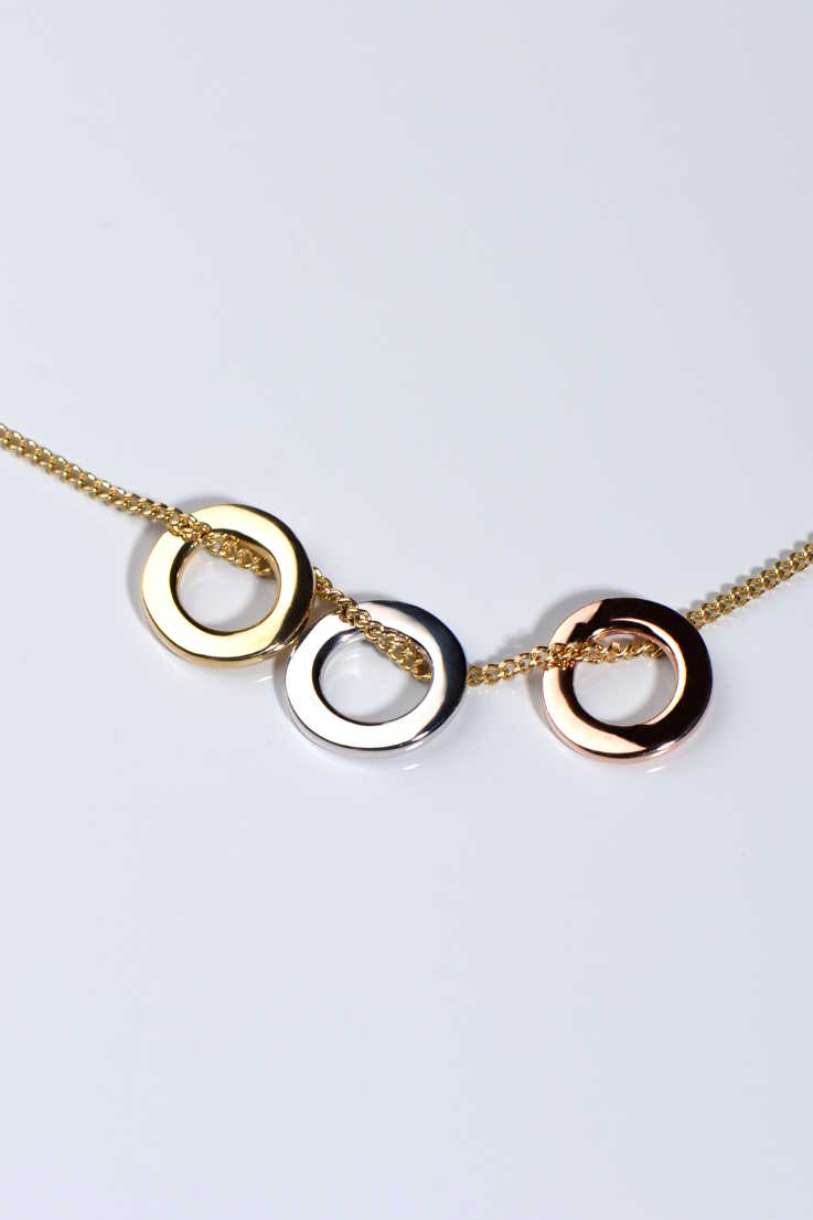 Affinity necklace with three colours of gold rings - Unforgettable Jewellery
