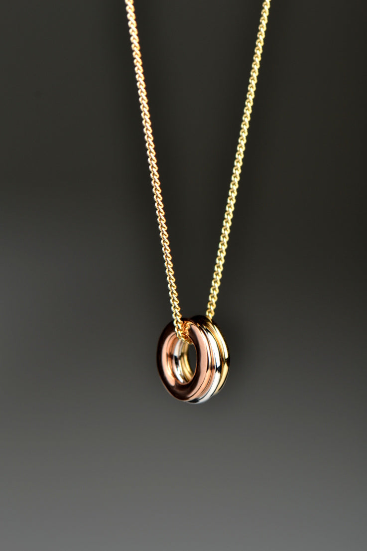 Affinity necklace with three colours of gold rings