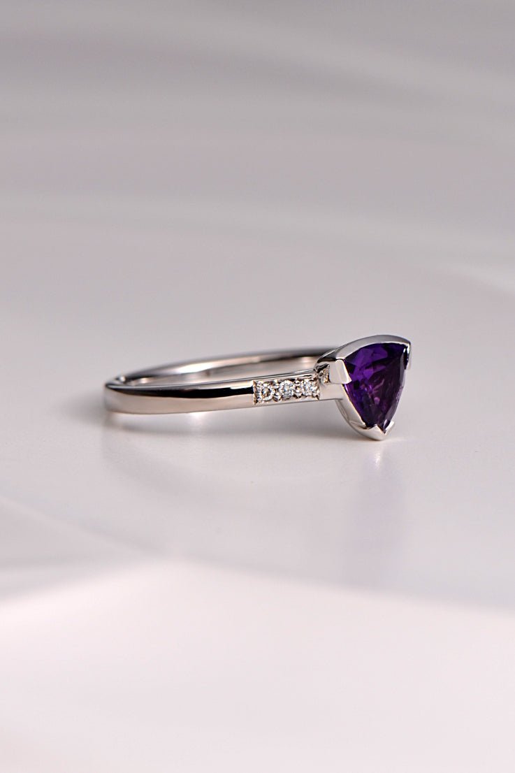 Sailing stones amethyst and diamond ring side detail- amethyst jewellery Christine Sadler