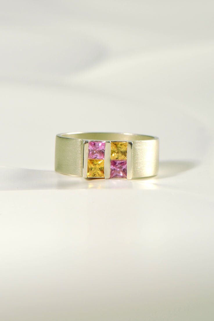 Battenberg Yellow & Pink Sapphire Ring - Ring Christine Sadler