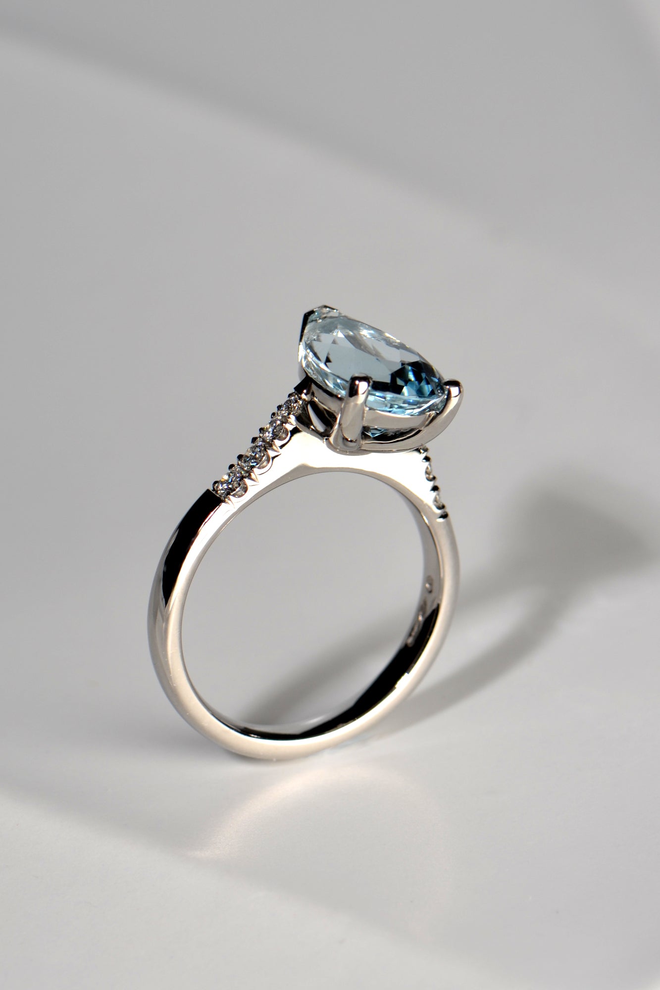 Aquamarine pear cut diamond platinum ring - Engagement Ring Christine Sadler