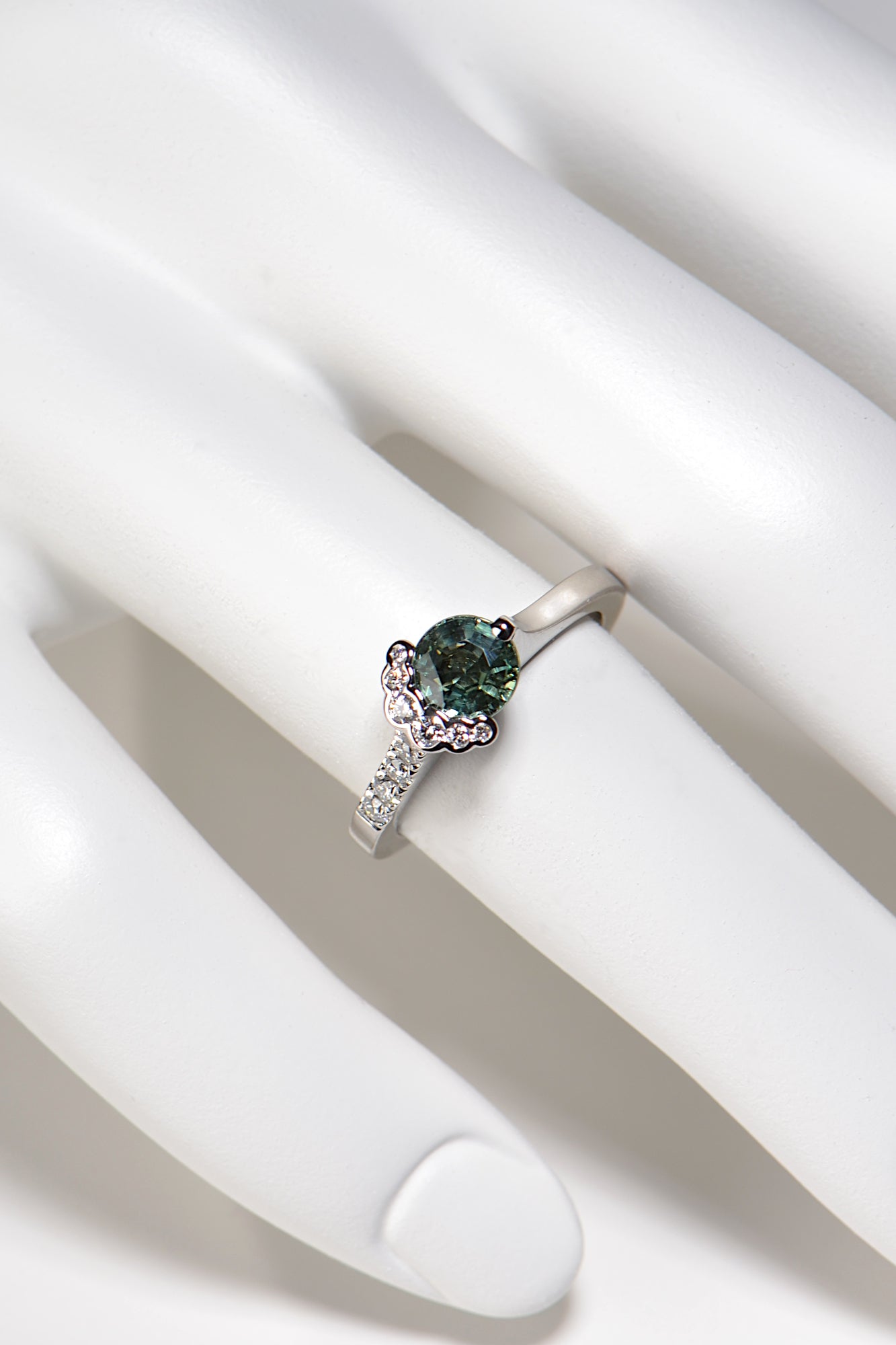 unique scottish green sapphire and diamond ring from jewellery designer Christine Sadler