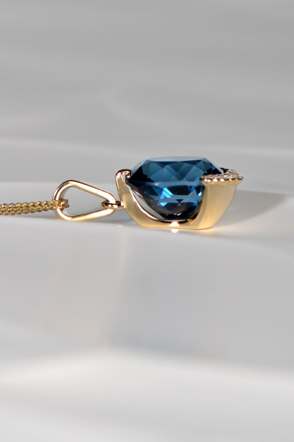 gorgeous London blue topaz necklace with diamonds by scottish jewellery designer Christine Sadler