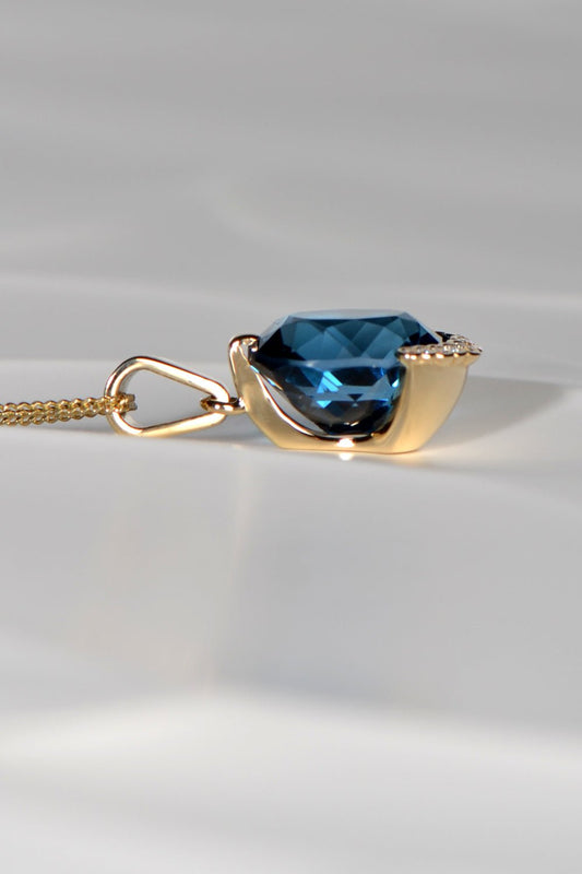 gorgeous London blue topaz necklace with diamonds by scottish jewellery designer Christine Sadler
