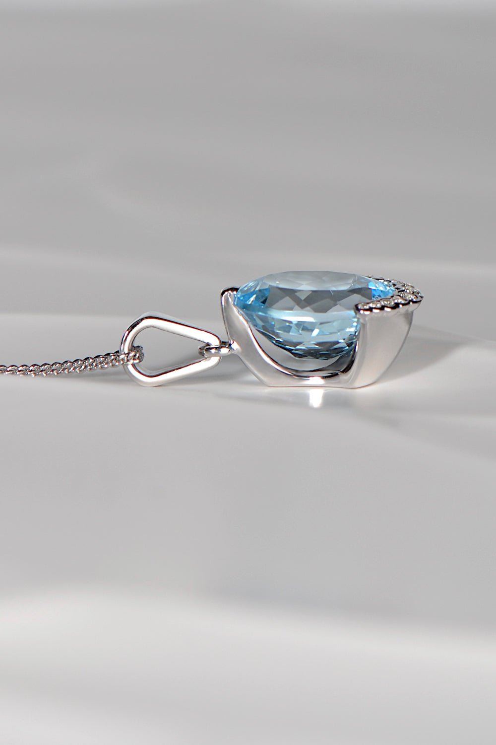 pale blue topaz and diamond white gold necklace by scottish jewellery designer Christine Sadler