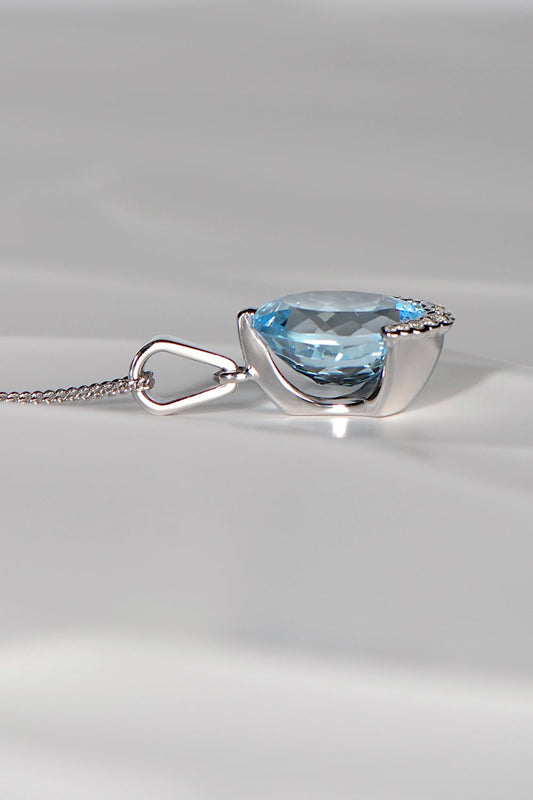 pale blue topaz and diamond white gold necklace by scottish jewellery designer Christine Sadler