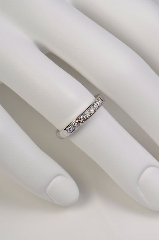 narrow platinum diamond wedding or eternity ring, handmade in the UK
