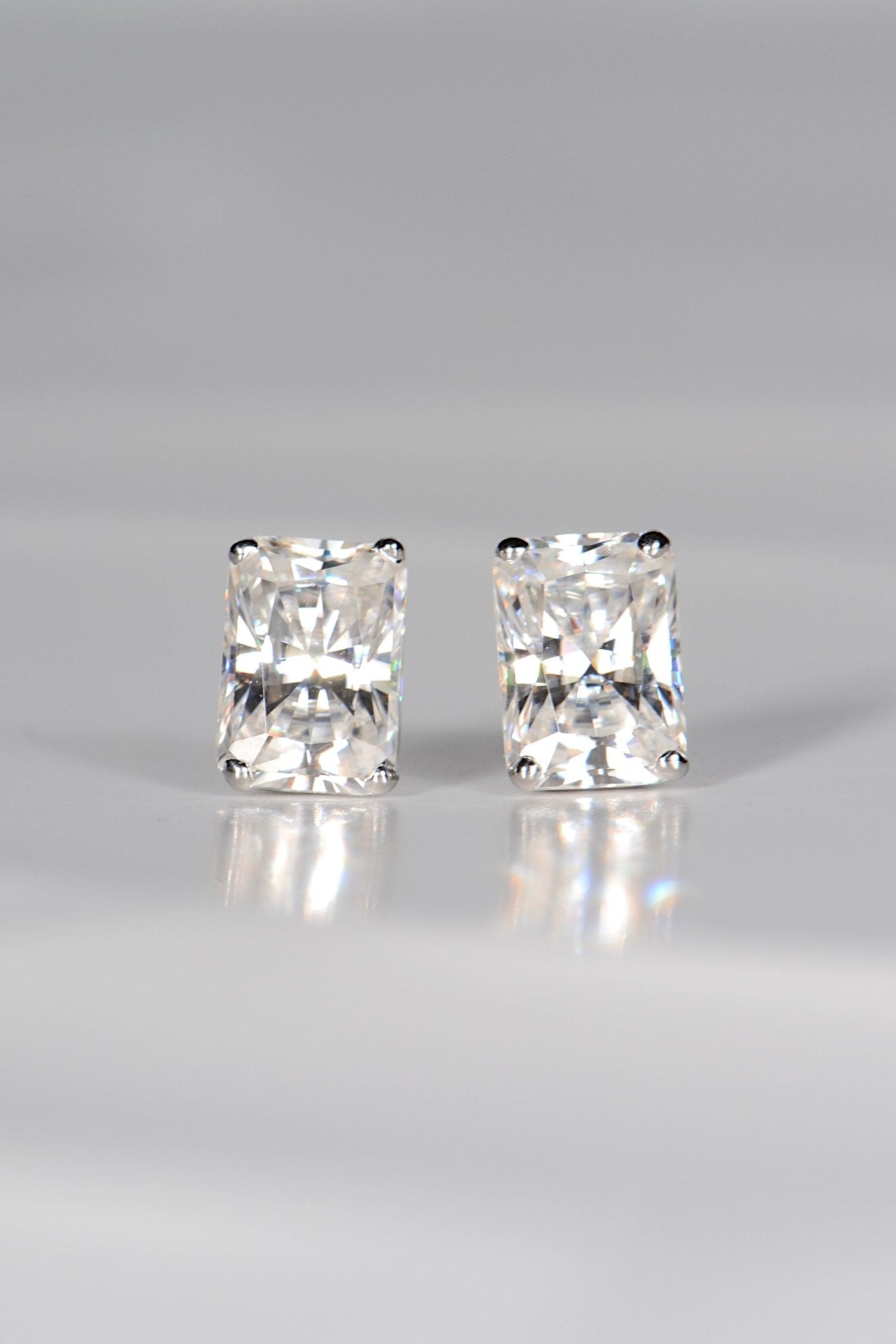 Radiant cut moissanite white gold earrings - Christine Sadler