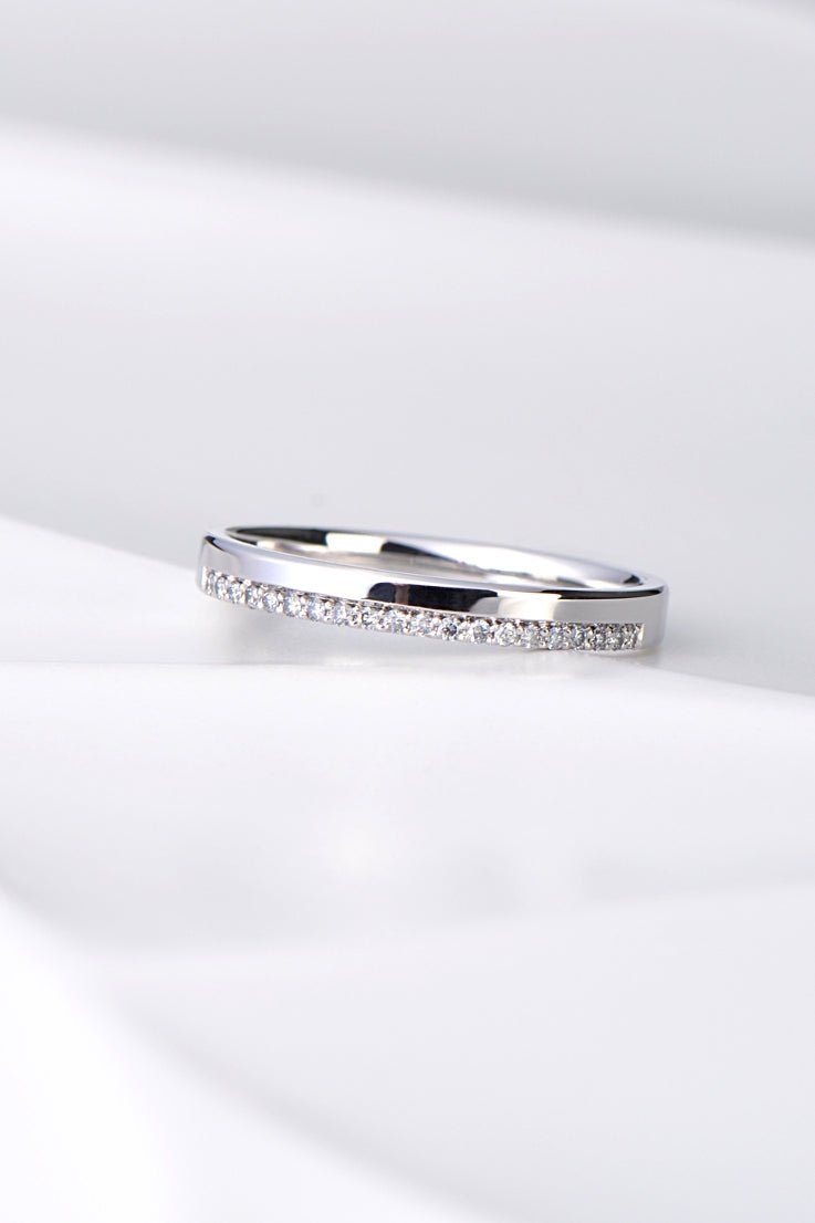 slim platinum wedding ring with diamonds for a woman - Christine Sadler
