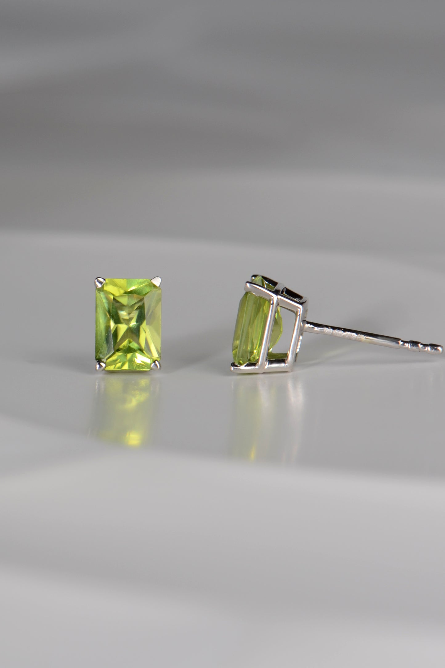 Radiant cut white gold peridot earrings