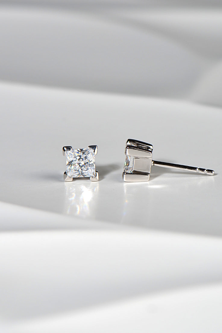 Silver Princess Cut Stud Earrings