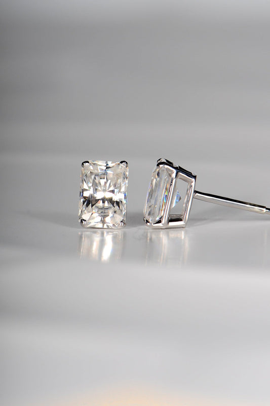 Radiant cut moissanite white gold earrings - Christine Sadler
