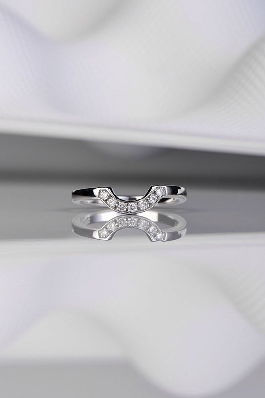 Shaped wedding ring with diamonds in 18ct white gold to fit halo ring - Wedding Ring Christine Sadler