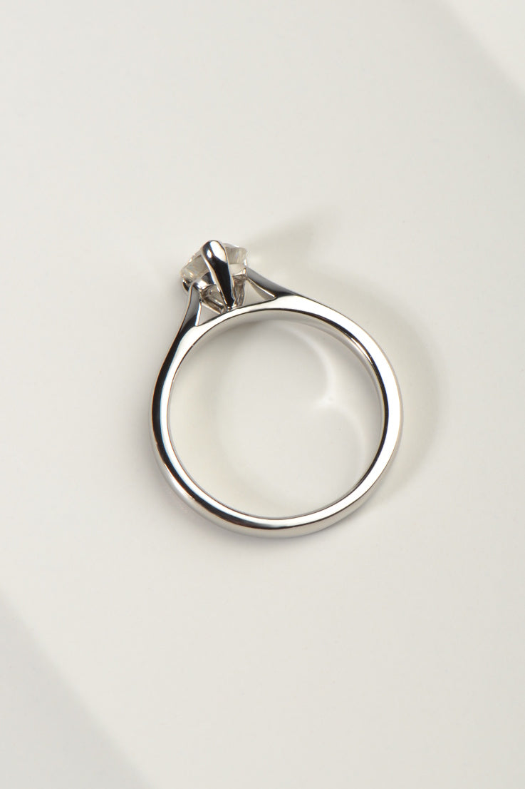 Platinum ring set with heart cut moissanite